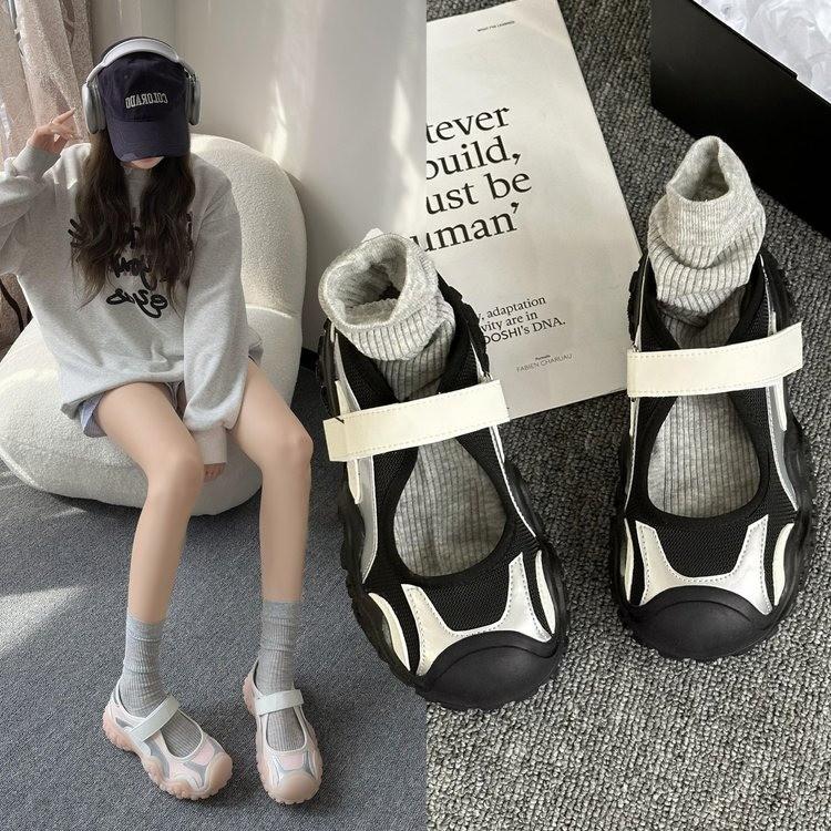 Thick-soled Velcro Sports Mary Jane Little White Shoes Women's Ugly Cute Big Head Shoes Casual Dad Shoes Summer Shallow Mouth Single Shoes