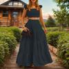 Women's 2 Piece Outfit Set Sexy Solid Color Ruffle Sleeve Crop Top High Waist Tiered Flowy Maxi Skirt Elegant Vacation Beach Wear Suit