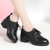 Women's Soft Leather Mid-heel Chunky Heel Soft Sole Women's Single Shoes Lace-up Leather Shoes Women's Casual Work Shoes