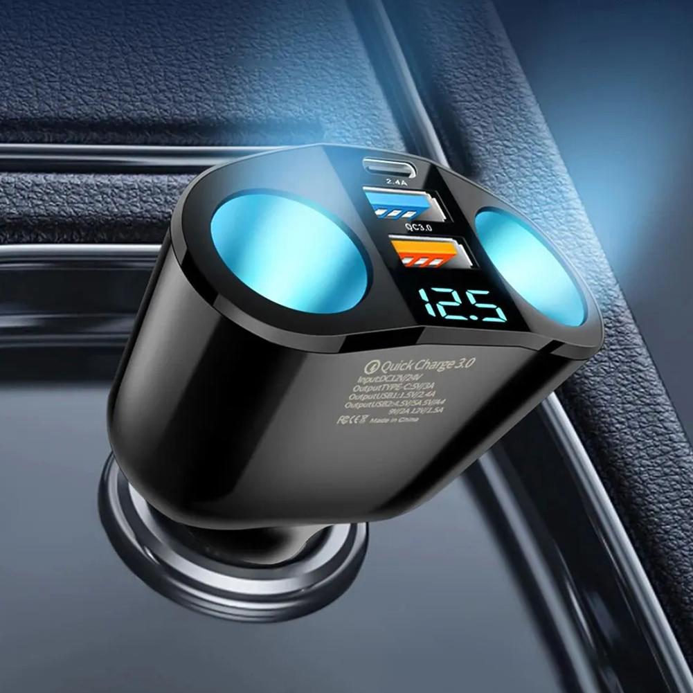 PD QC3.0 12-24V Car Fast Charger 360° Rotation Multifunctional Cigarette Lighter 120W 2.4A High-power Dual-port Splitter Socket