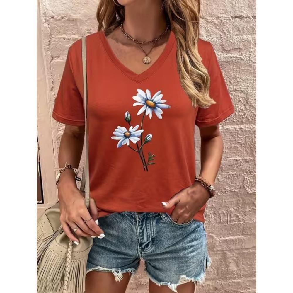 Damen Sommer T-Shirt Vintage Einfaches Muster Print Kurzarm Tees Lässige Bedruckte Tops