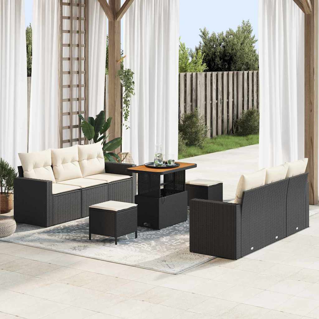 9 Piece Garden Sofa Set in Black Poly Rattan