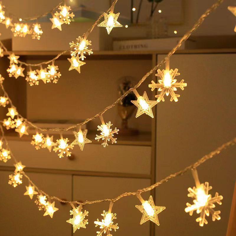 Stars Snowflakes Outdoor Solar Led String Lights For Holiday And Event Decoration