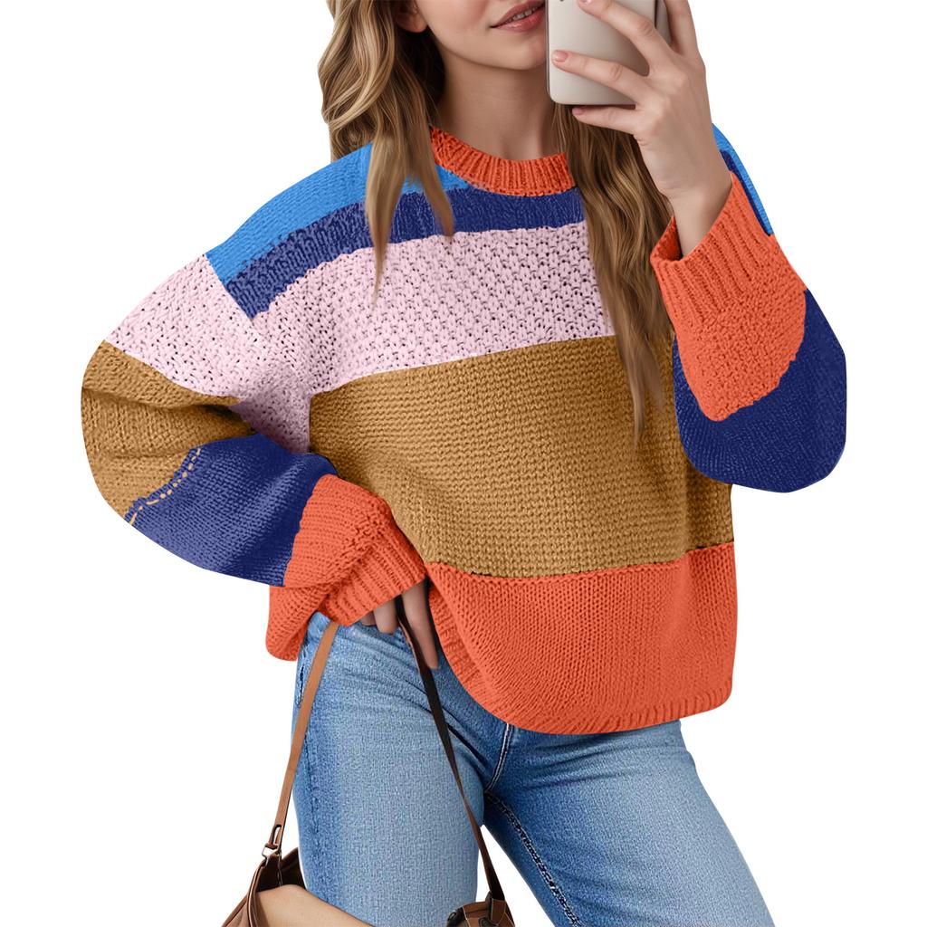 Women's Color Block Cropped Sweaters Winter Trendy Casual  Going Out Striped Pullover Tops