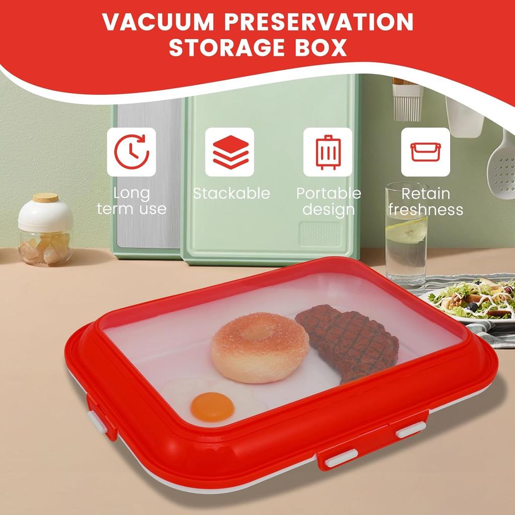 2Pcs Food Preservation Trays, Food Storage Container with Reversible Stretch Lid, Vacuum Food Storage Trays, Stackable Food Fresh Storage Tray,