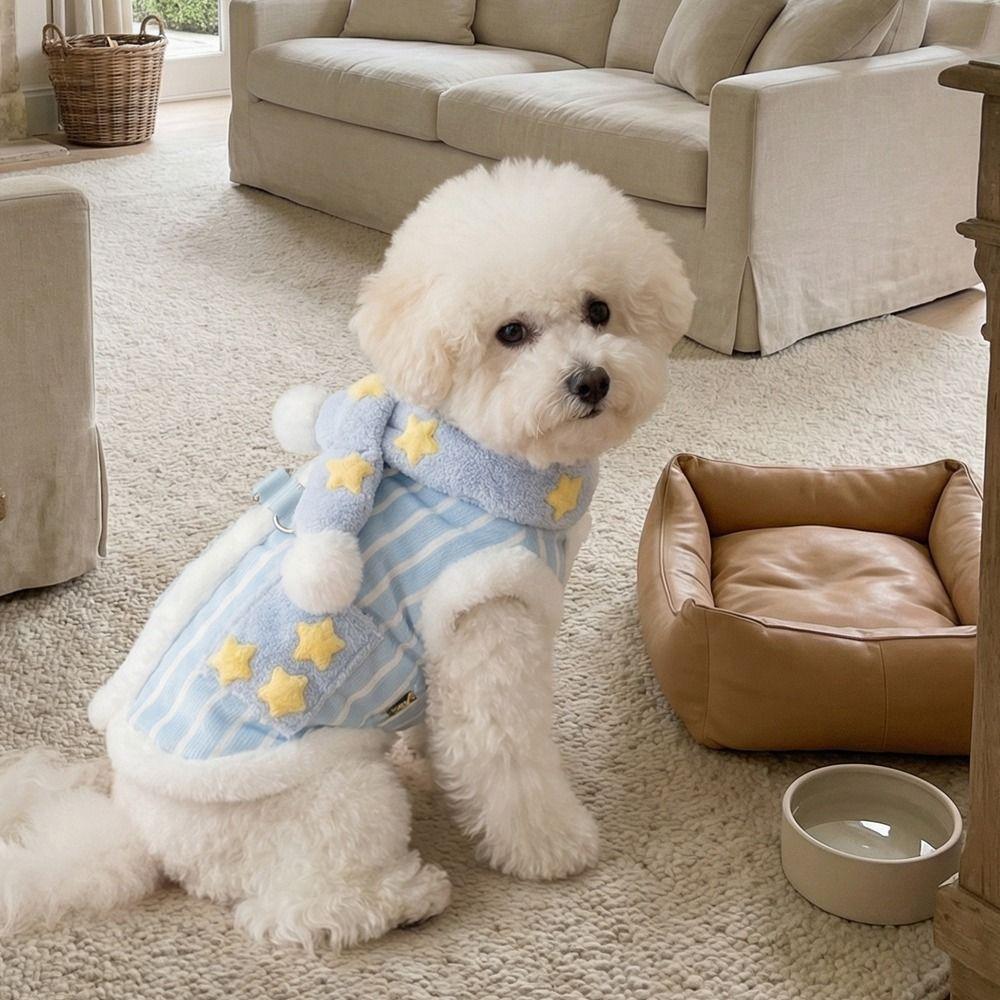 Warm Star-Print Scarf Dog Coat Comfortable Dog Velvet Vest Cute Vertical-Stripe Pet Vest For Pets