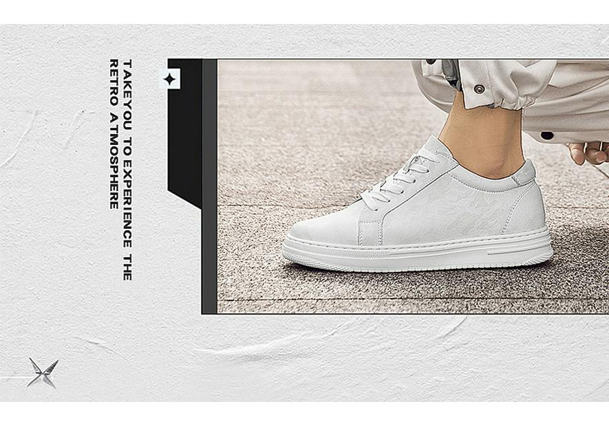Men's Plus Size Autumn Height-Boost 6CM Leather Sneakers - Fashionable Casual White Shoes