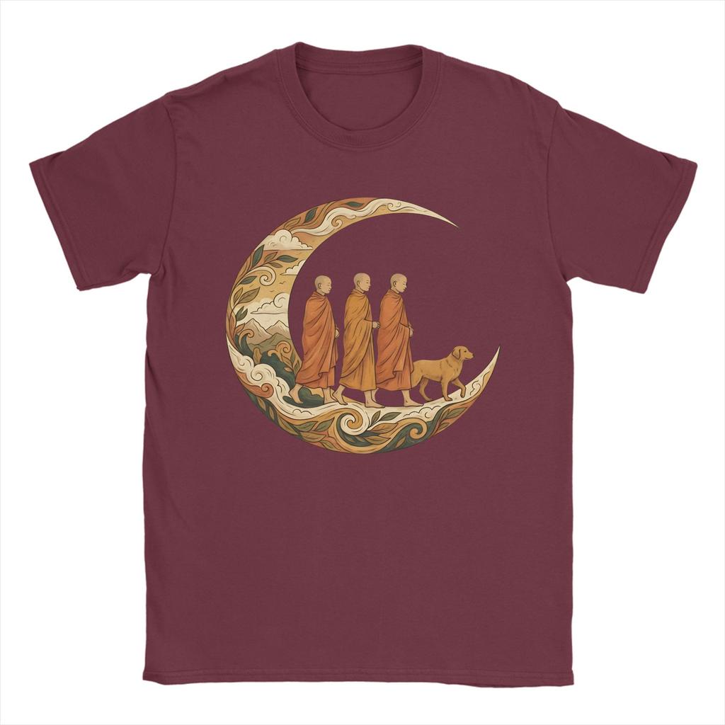 Walking for Peace Mönche und Hund im Halbmond Herren T-Shirts Crazy T-Shirt Kurzarm T-Shirt Baumwolle Übergröße Kleidung