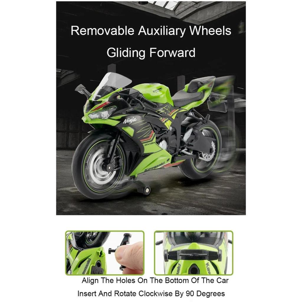 1/12 Kawasaki NIJIA ZX6R Motocykl z lehké slitiny Model autíčka Přední kolo Levé pravé Řízení Zadní kolo Odpružené vozidlo Dárek pro děti