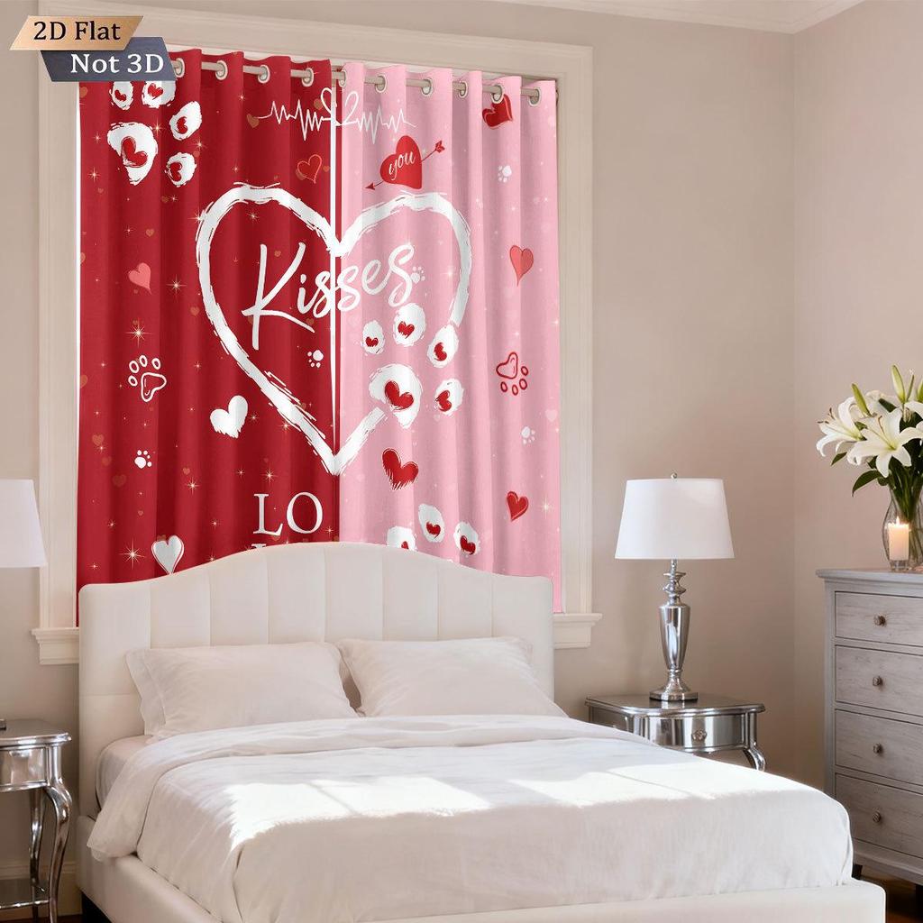 Valentine's Heart Digital Print Blackout Curtains, Customizable Polyester with High-Precision Sun Protection.