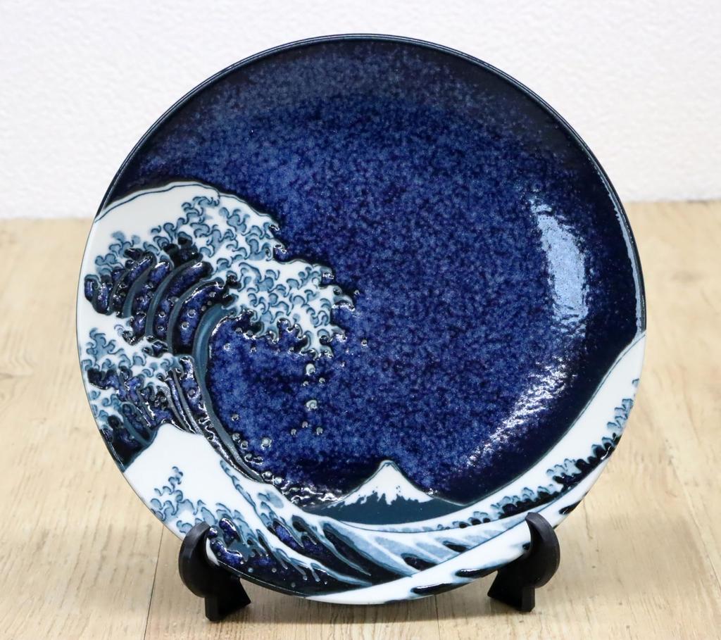 Japanisches Souvenir Welle Berg Blauer Teller Fuji, Fuji, (Gerahmt)