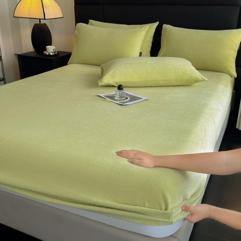 WOSTAR Winter warm milk velvet fitted sheet elastic mattress protector cover thermal thick bed linens 150x190 bedding king size