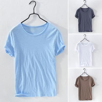 Camiseta masculina de verão, gola redonda, secagem rápida, cor pura, fina, manga curta, solta, pulôver, casual, streetwear, uso diário