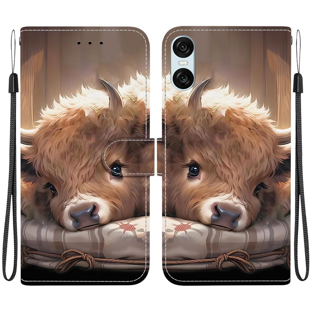 Handgefertigte PU-Leder-Flip-Hülle für Sony Xperia 10 VI Rutschfeste Stoßfeste Hülle mit Handschlaufe & Herz/Rose Katze Designs