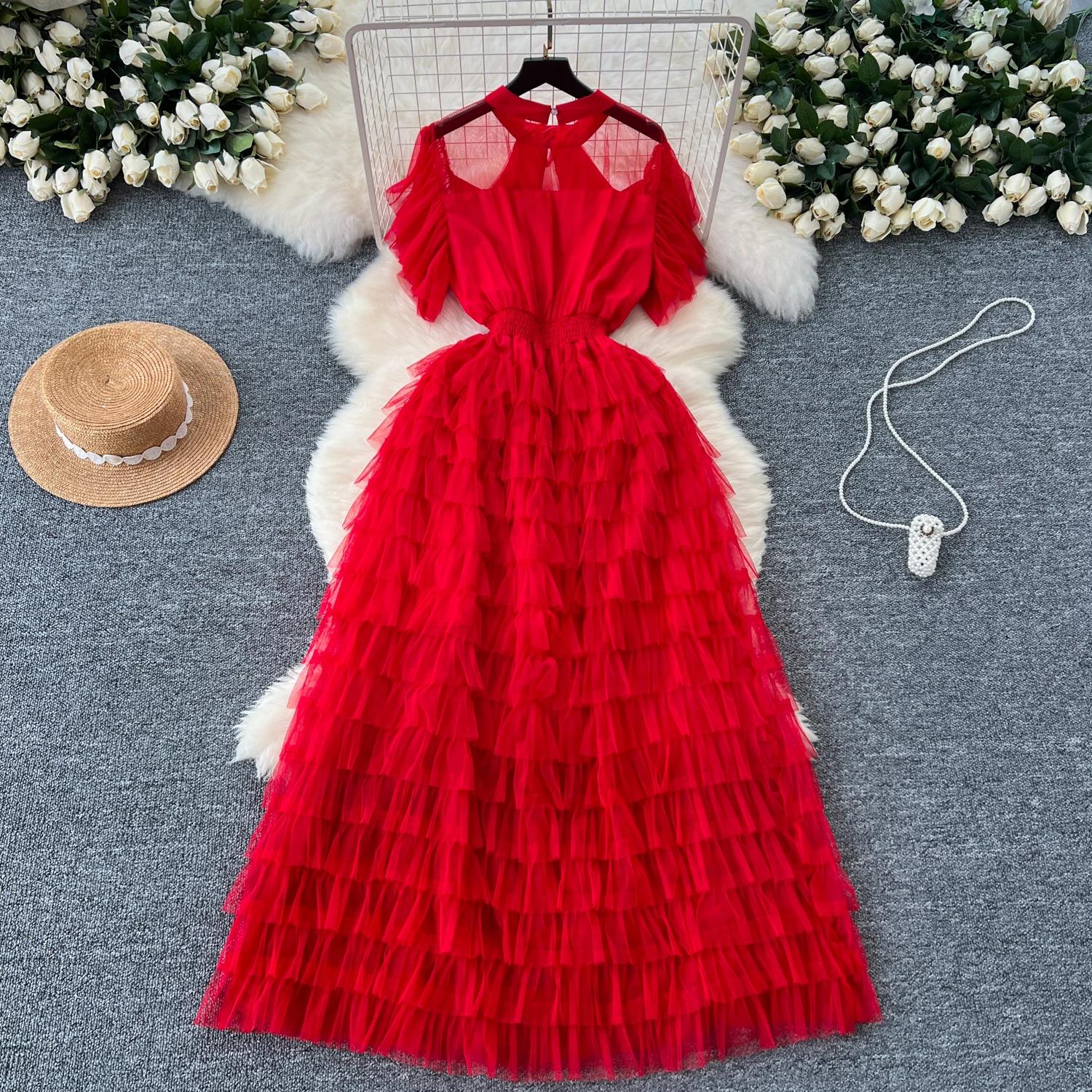 Винтажное базовое платье с круглым вырезом и коротким рукавом — фото 7