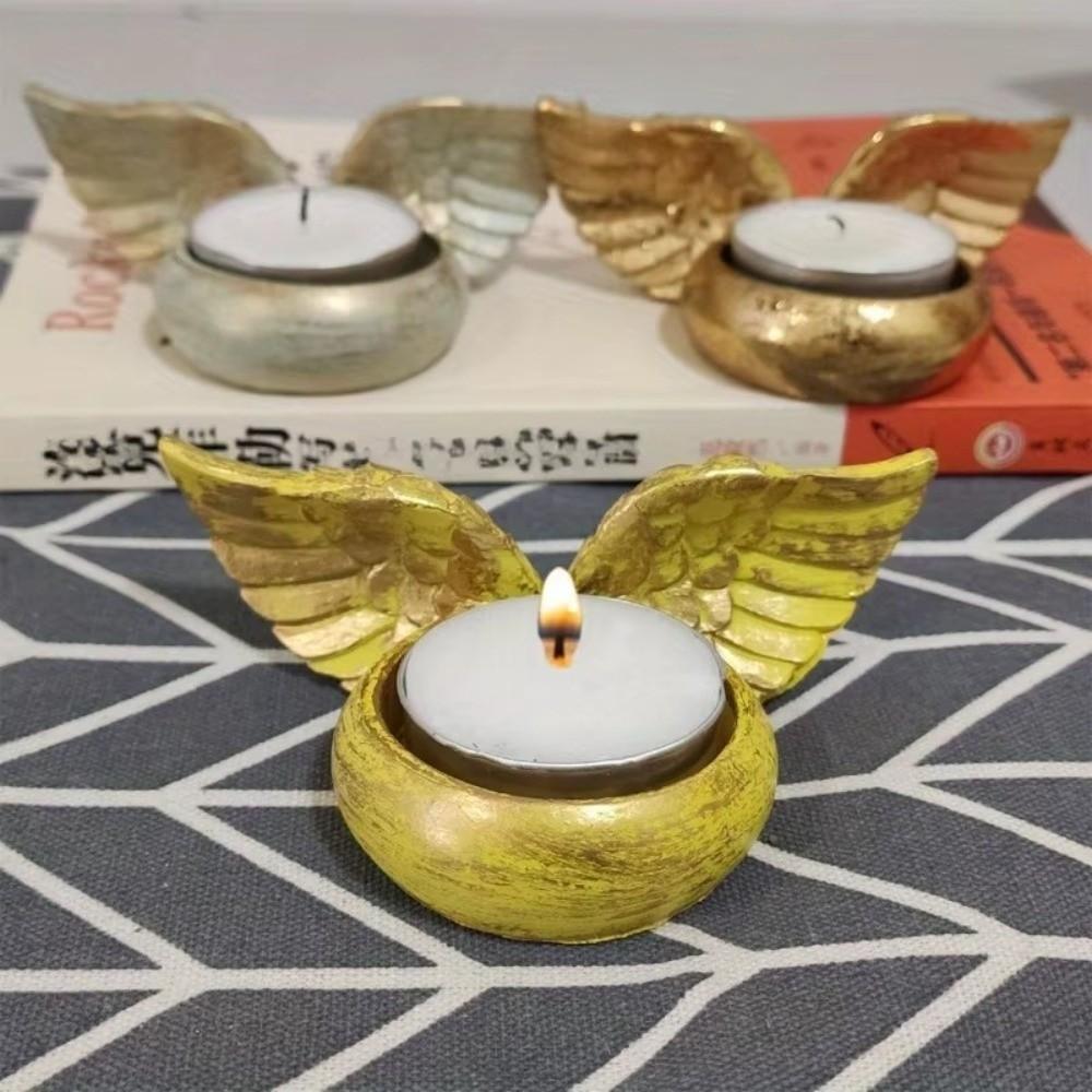 Angel Wings Tabletop Candle Holders Resin Statue Home Decoration Candlelight Dinner Props Candle Stand