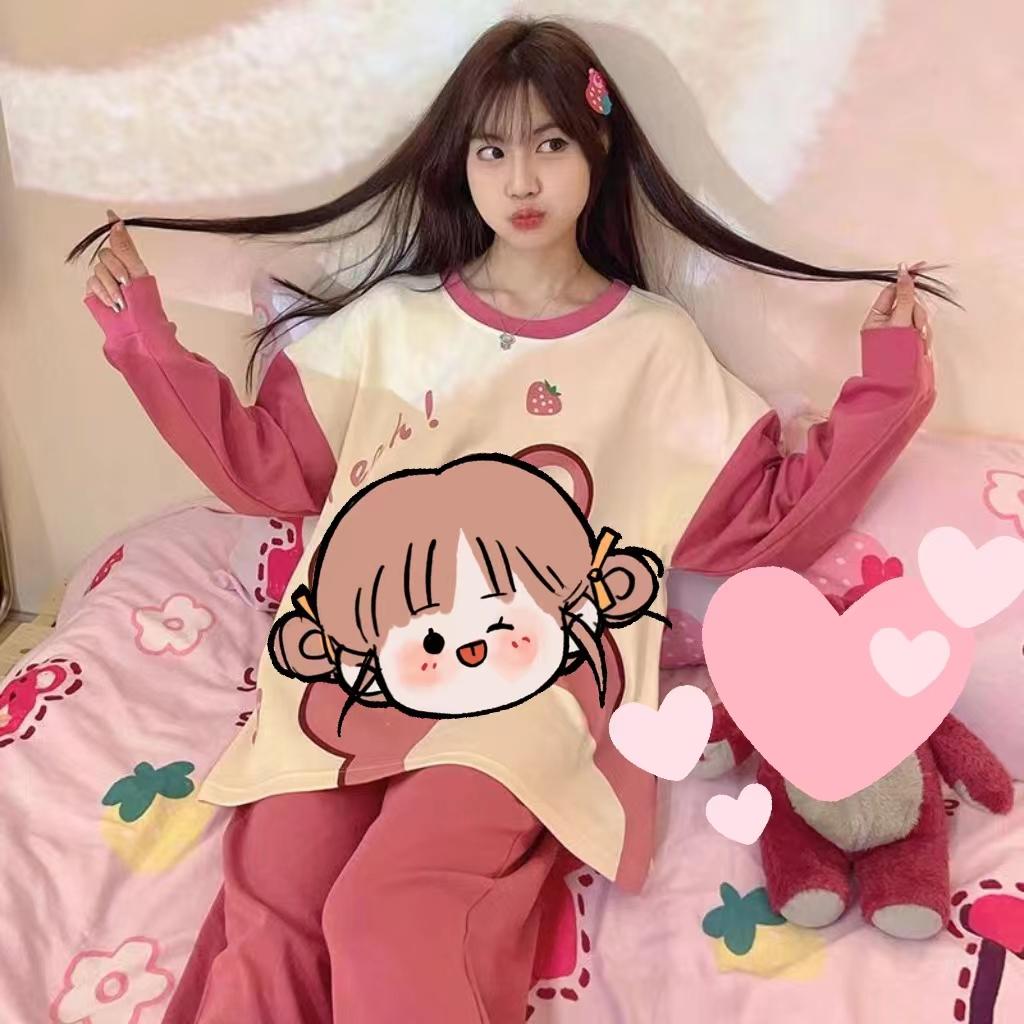 Pajamas Loungewear Set Women Spring and Autumn Plus Size Long Sleeve Cartoon Winter Ladies Cute Student Loungewear Set