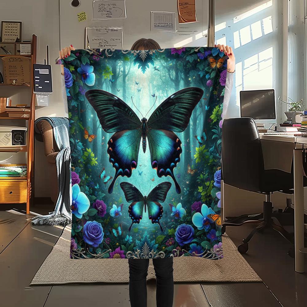 1PC 3D Butterfly Print Flannel Blanket, High Quality All Seasons, Home Decor, Warmth and Comfort, Perfect for Christmas Gifts