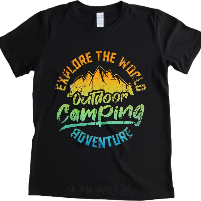 Lässiges Sommer-T-Shirt für Sie Entdecke die Welt Outdoor Camping Abenteuer Kurzarm Bedruckte Rundhals-Tops T-Shirt für Unisex