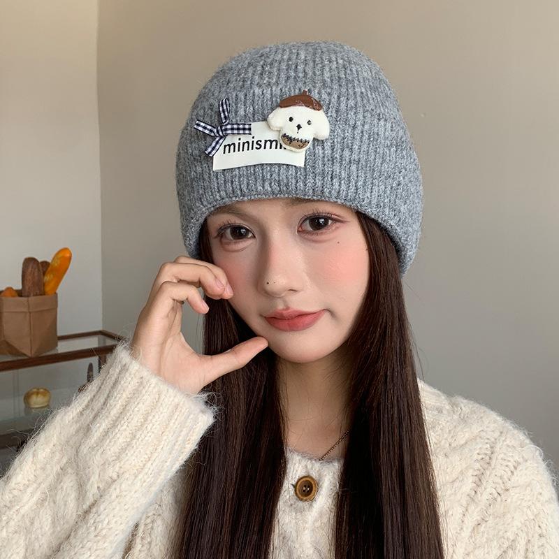 Sweet and cute mini puppy knitted hat women's autumn and winter headwear windproof and warm ear protecting woolen cap