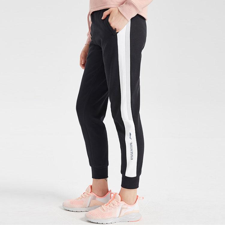 Li Ning Training Series Cuffed Knitted Sports Long Pants Women Bottoms Black AKLQ314-1