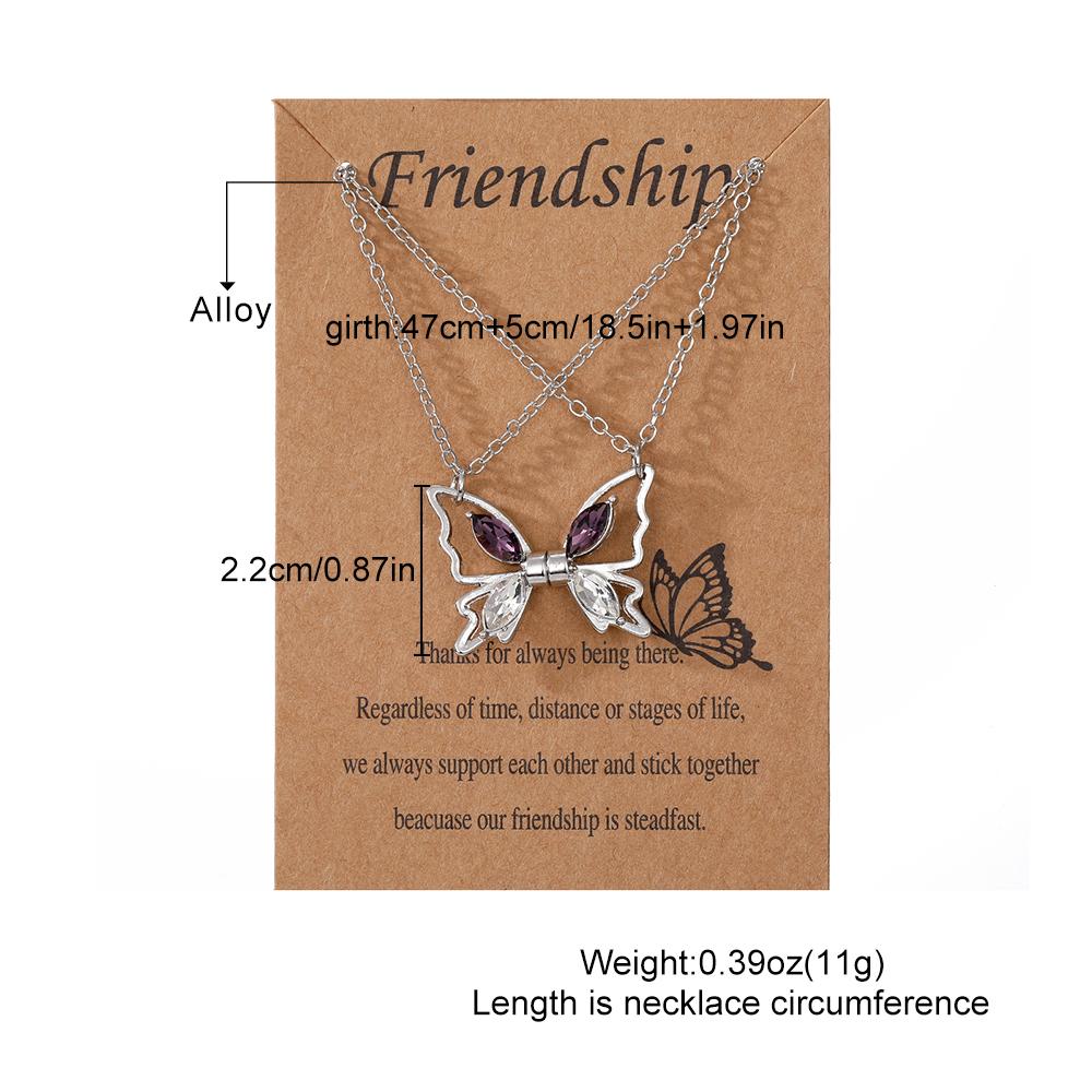 Party Nightclub Sisters Necklace Purple Diamonds White Diamonds Butterfly Necklace Set of 2 Gold Double Chain Deluxe Set Gift Accessories Girls