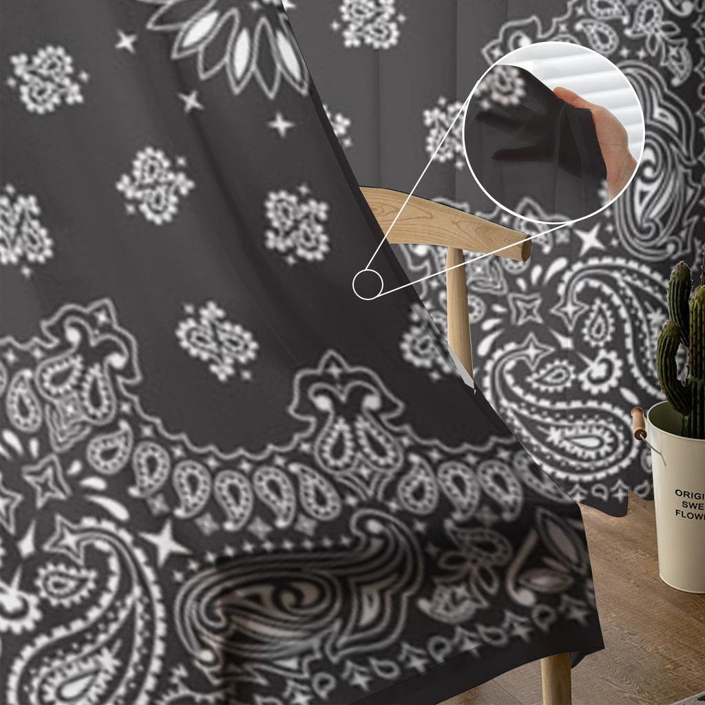 Czarne Zasłony Przezroczyste z Wzorem Bandana do Salonu Sypialni Zasłony Tiulowe Zasłony na Okno Kuchenne Panel