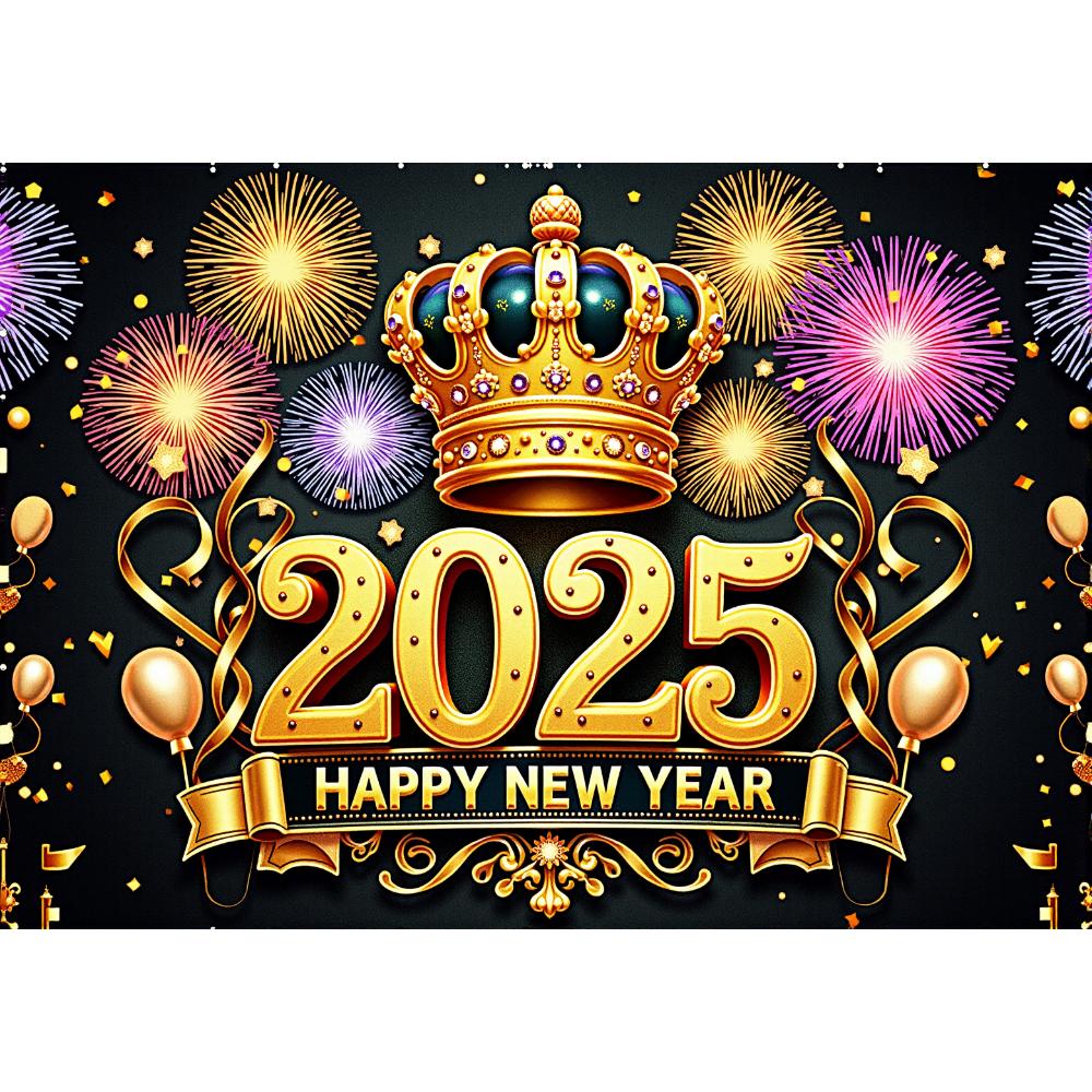 Fundal de Anul Nou Fericit 2025, artificii, temă aurie, banner de petrecere, Anul Nou, sărbătorirea petrecerii de familie, decorare foto, fundal