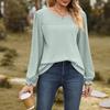 Tops de Mujer Cuello Redondo Manga Larga Abullonada Color Sólido Camiseta con Decoración Waffle Color Sólido Camiseta de Ajuste Holgado