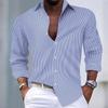 Camicia casual da uomo a righe con revers a maniche lunghe