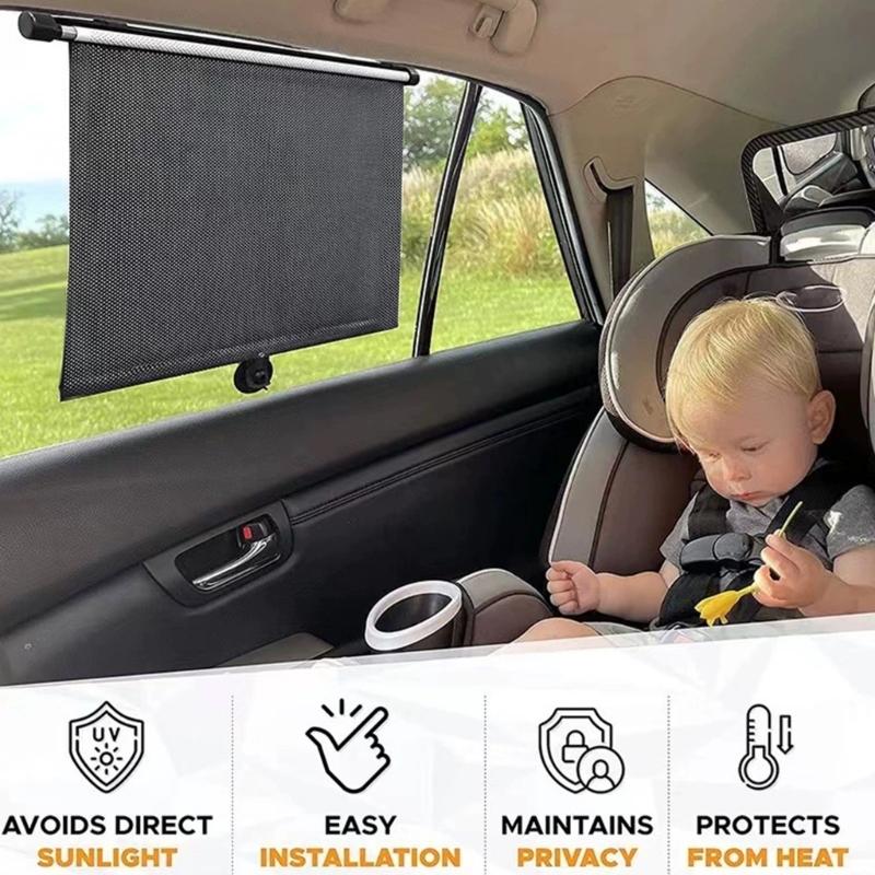 2 Pack Retractable Side Window Sun Shade Car Curtain Car Window Roller Shades for Baby in Car Effectively Block Sunlight