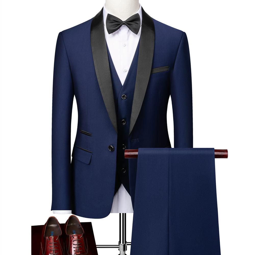 Men's Autumn Slim Fit Business Casual Suit: Tuxedo, Vest, and Pants Set for Weddings and Grooms