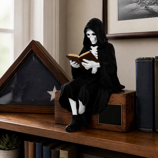 Shelf Sitter Decoration 3D Printed Firefighter Skeleton Sitter, Gothic Fireman Soldier Robed Warrior Spirit Ornament Figurine, Collectible for