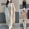 Women Windproof Outerwear Fall Winter Overcoat Loose Lapel Thickened Warm Soft Double-breasted Design Coat Solid Color Pockets Long Sleeve Lady