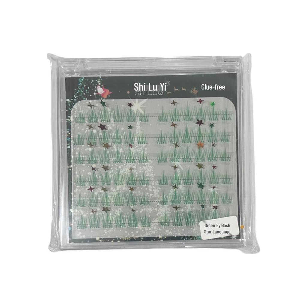 Shiluqiqi Glue-Free Light Green Sunflower Starry Whisper Lashes for Christmas & Cosplay