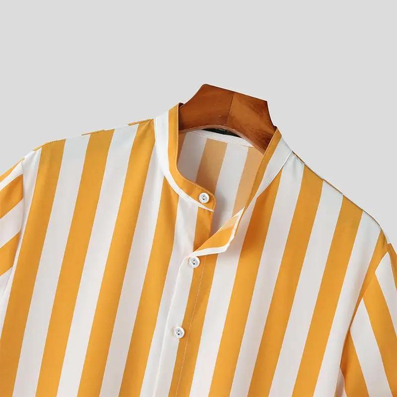 Frühling Sommer Männer Casual Streifen Hemd Männer Kleidung Mode Revers Strickjacke