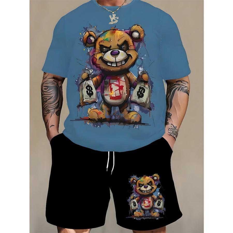 Two-piece Milano Print Men's Set Summer Casual Everyday Men's Short-sleeved T-shirt Outdoor Street Men Fashion Sports Shorts