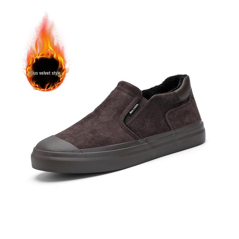 Men's Winter Plus Velvet Low-Top Casual Shoes: Stylish Solid Color, Easy Slip-On Design