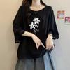 Street Casual All Match Floral and Plant Printed T-shirt for Summer Loose and Versatile Elegant Top Popular Women