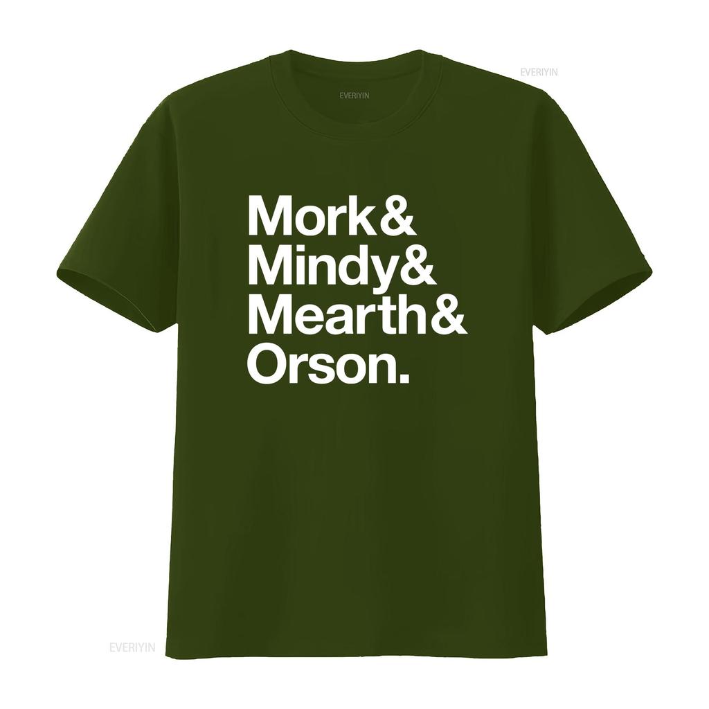 MORK and MINDY retro TV T Shirt Helvetica vintage Washed Unisex Casual Breathable Stretched designer clothes graphic Slightly