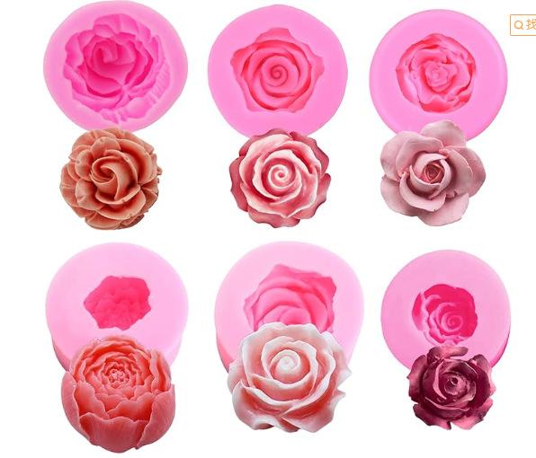 6pcs Creative Flower Rose Peony Rose Sugar Soft Clay Gypsum Cake Modeling Bean Paste Cake Silicone Mold Home Decoration Ornament