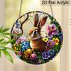Acrylic Easter Bunny with Decorated Eggs and Flowers Suncatcher, Stained Glass Effect Window Hanging Ornament for Easter & Spring Lover Gifts