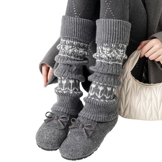 

Вязаные гетры женские ретро богемные гетры зимние чехлы для обуви манжеты для сапог для вечеринок свиданий уличной одежды темно-серого