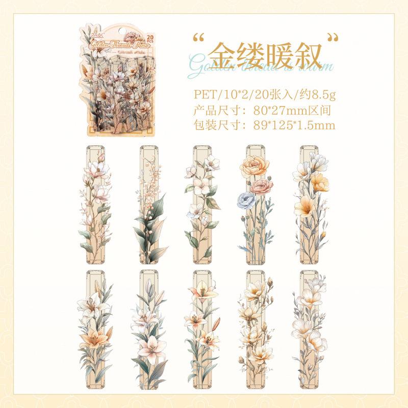 

20-Piece Long Floral Sticker Pack, Vivid Flower Patterns Perfect for Hand Account Borders, Scrapbooking Edges