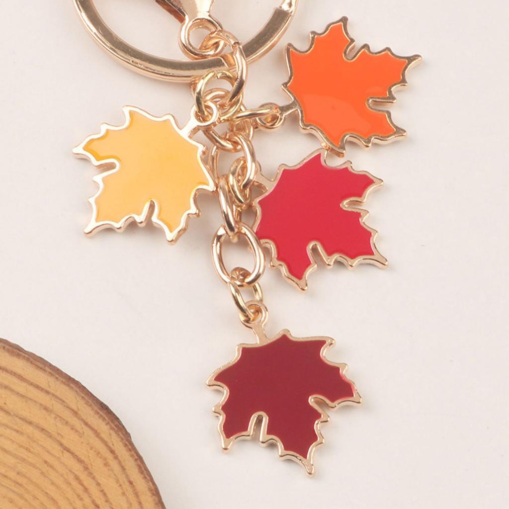Double Pearls Accented Maple Leaf Keychain Set Sturdy Alloy Key Ring for Wallet Backpack Cosmetics Bag Decoration