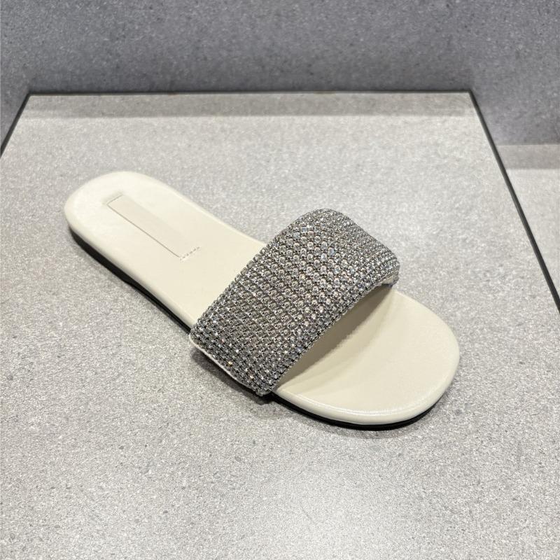 Rhinestone Slippers Women's Outer Wear Summer New One-word with Sandals Soft Sole Non-slip Versatile Fairy Wind Flats