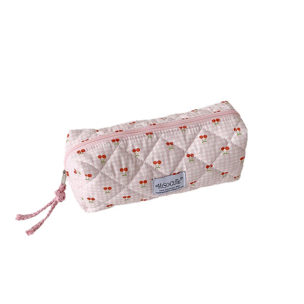 Korean Cherry Plaid Stationery & Pencil Case – High-Value Portable Journal & Desktop Storage Bag for Students