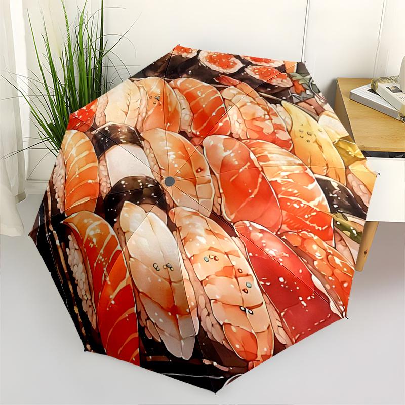 

1pc Salmon Sushi Roll with Caviar Topping Automatic Opening/Closing Umbrella - Perfect for Outdoor, Festive Gifts, and Daily Use!R050