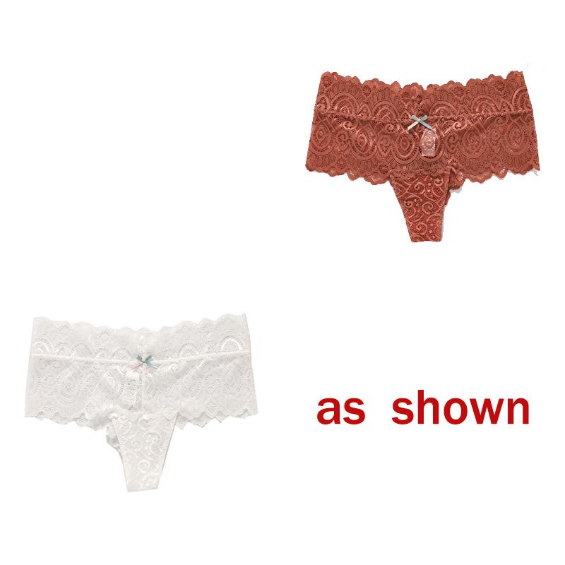 2Pcs/Lot Women Sexy Lace Panties Bow Low-Rise Temptation Lingerie Female G String Transparent Underwear Embroidery Thong Intimates