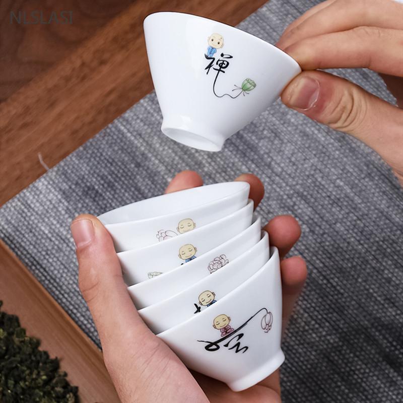 6pcs Dehua White Porcelain Tea Cups Suit Exquisite Custom Ceramic Teacup Home Porcelain Tea Accessories Chinese Drinking Set